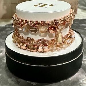 ✨ Bomb Party Rose Gold Bracelet Stack – Lab-Created Stones, Adjustable Slip Clas